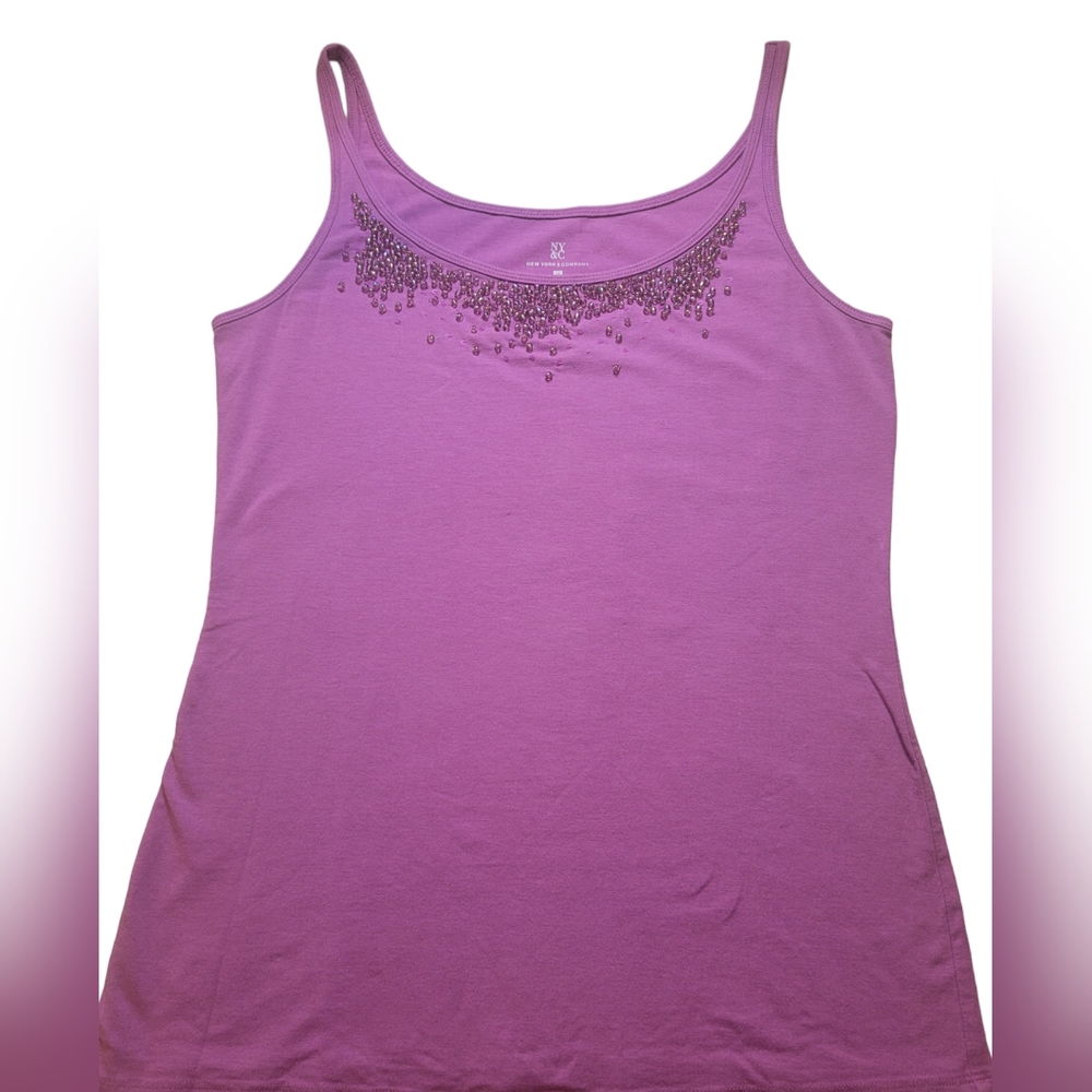 NY&Co Beaded Neckline Light Purple Stretch Tank M